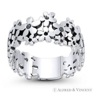 Daisy Flower Charm Band Boho Stackable Ring in .925 Sterling Silver - Size 6